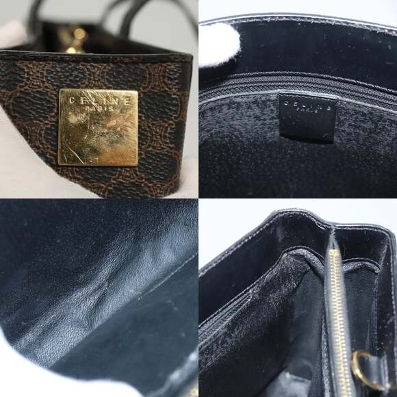 CELINE Macadam Canvas Hand Bag Pvc Leather Black Gold - Picture 11 of 13
